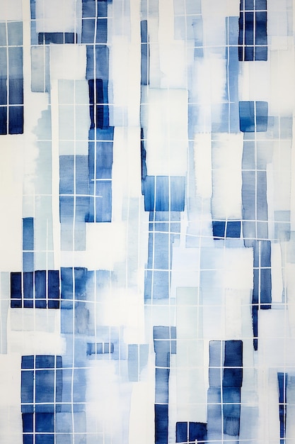 a blue and white painting of a building in the city of london.