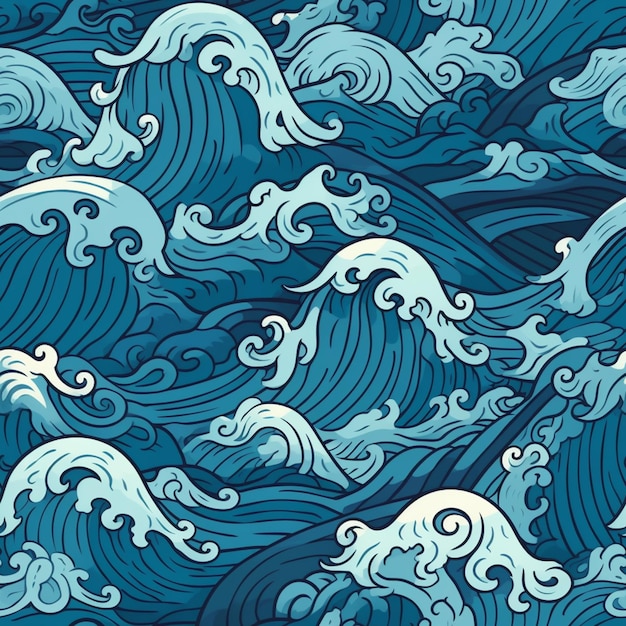 A blue and white pattern of waves on a dark background generative ai