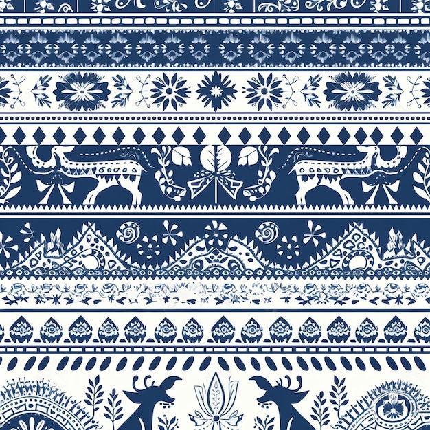 Photo a blue and white pattern with a deer and a deer.