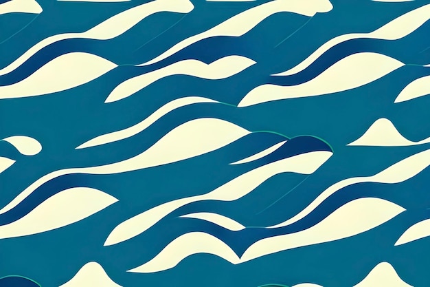 A blue and white pattern with waves and the word sea on it.