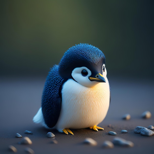 A blue and white penguin with a black and white face