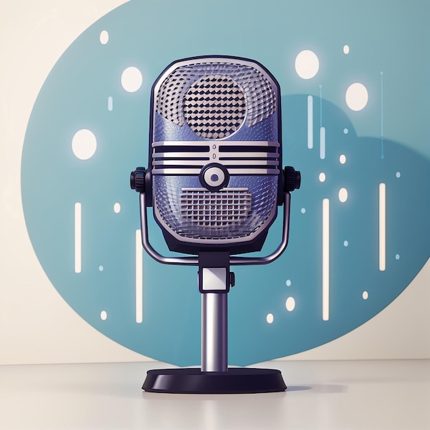 a blue and white picture of a microphone with the words  the word  on it