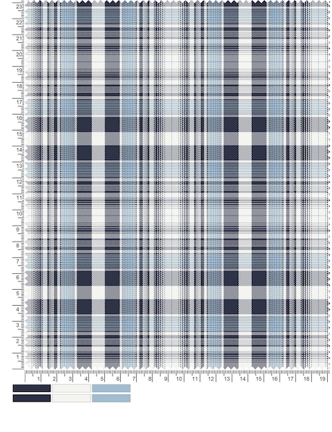 Blue and white plaid fabric that says blue plaid.