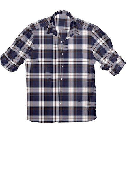 A blue and white plaid shirt with a black and white pattern.