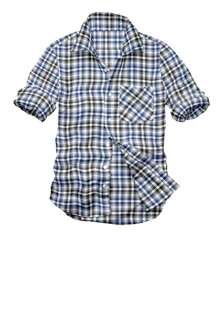 A blue and white plaid shirt with a black and white pattern