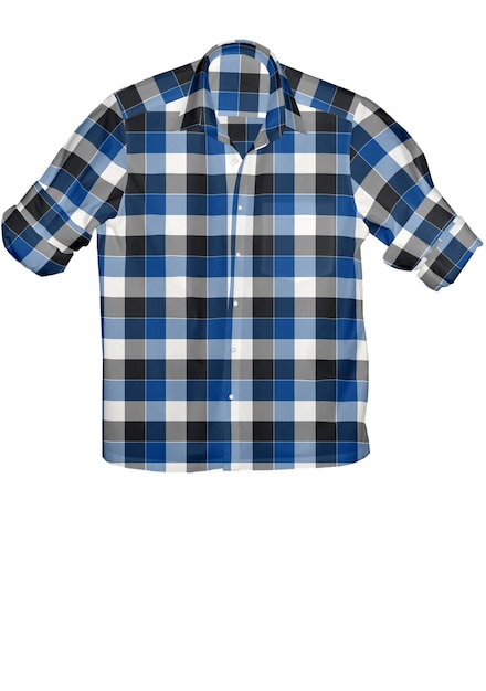 A blue and white plaid shirt with a black and white pattern.