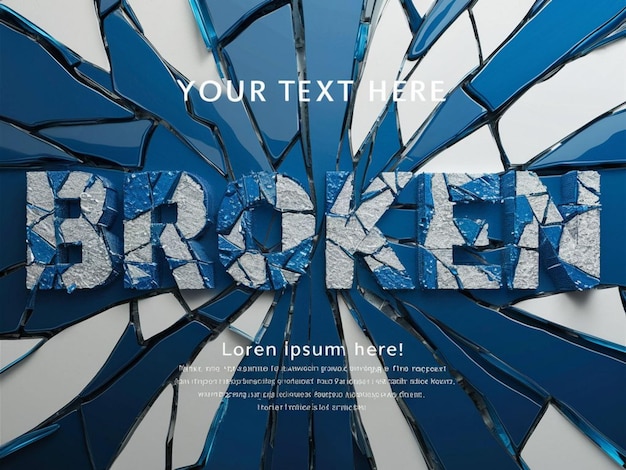 a blue and white poster with a broken glass that says your text message on it