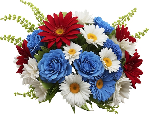 blue white and red flower bouquet design