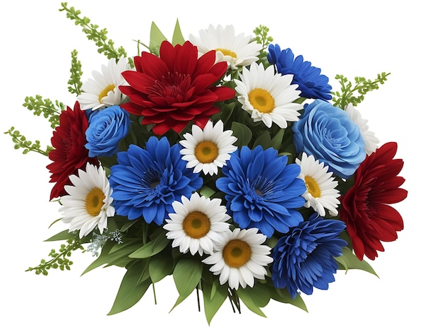 blue white and red flower bouquet design