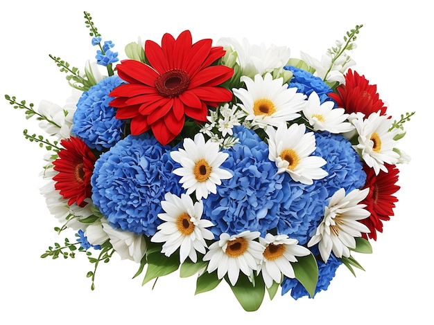 blue white and red flower bouquet design