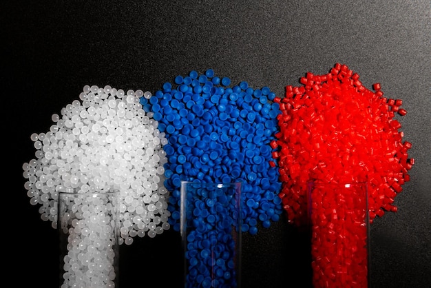 Blue white red France flag color polymer chemical laboratory for research in polymer chemical