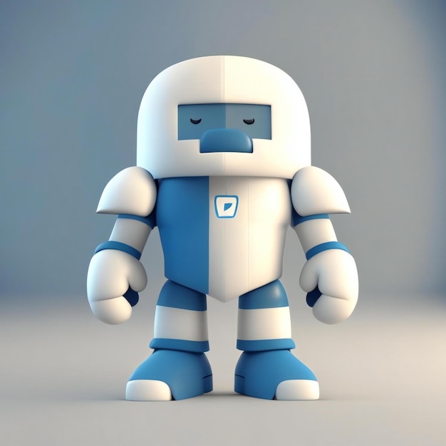 a blue and white robot with a blue shirt on it