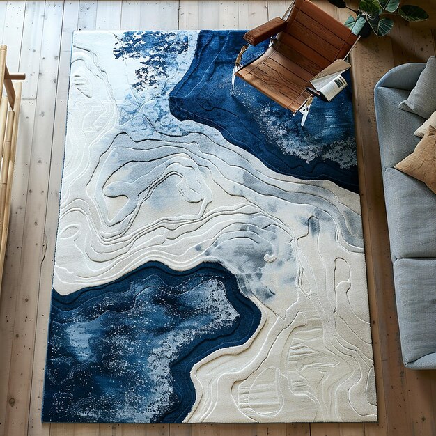 Photo a blue and white rug with a blue and white design on it