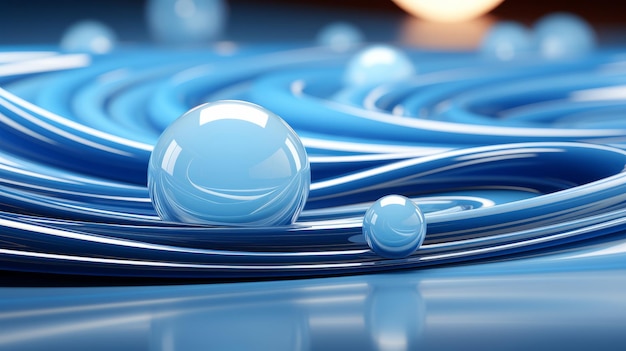 A blue and white spheres on a blue surface