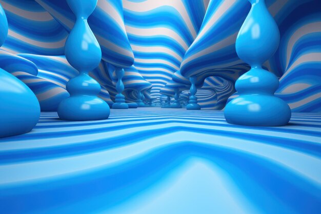 A blue and white striped tunnel