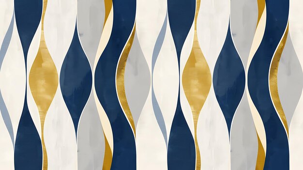 a blue and white striped wallpaper with a gold and white pattern