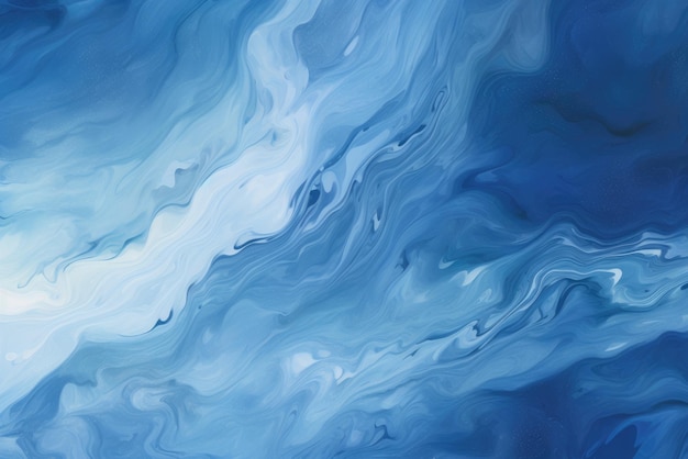 blue and white swirling abstract painting on a vibrant blue background