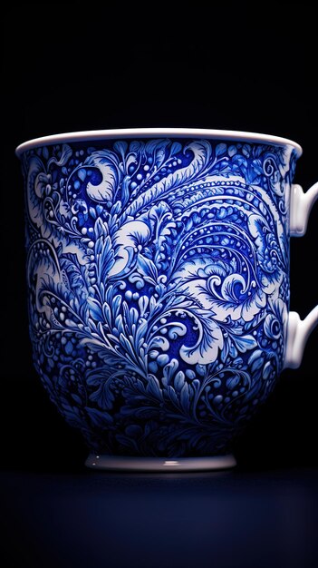 Photo a blue and white teapot with a floral pattern on it