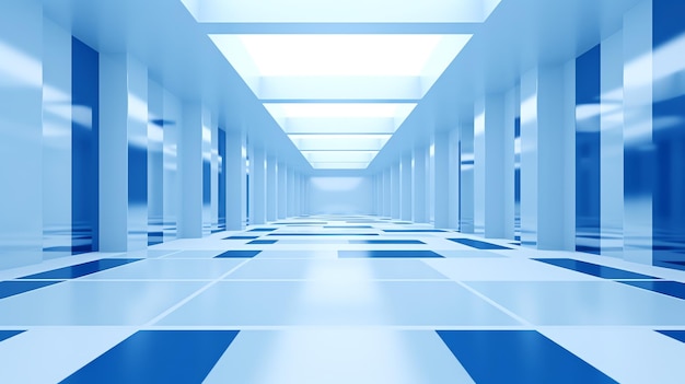 Photo a blue and white tiled hallway