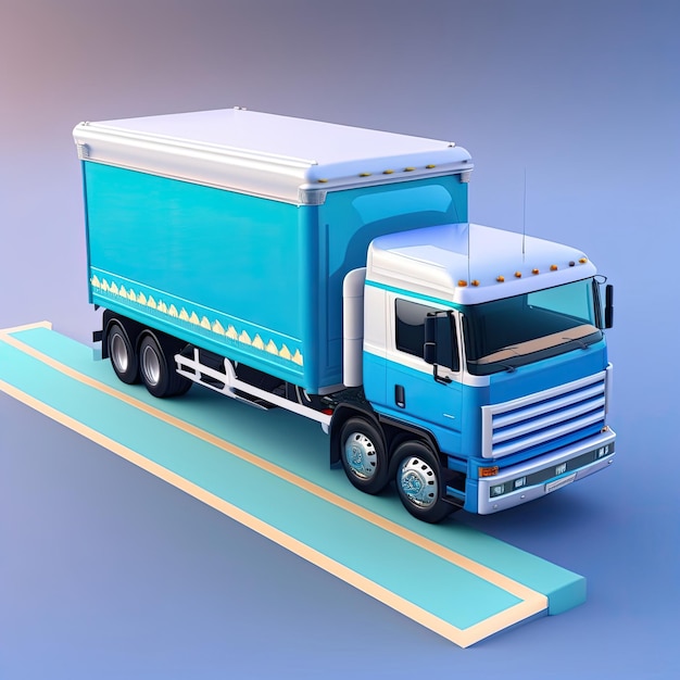 A blue and white truck on the road freight transportation