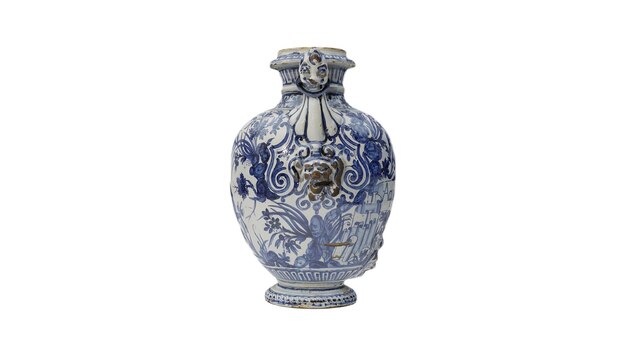 Photo a blue and white vase with a lion on the front.