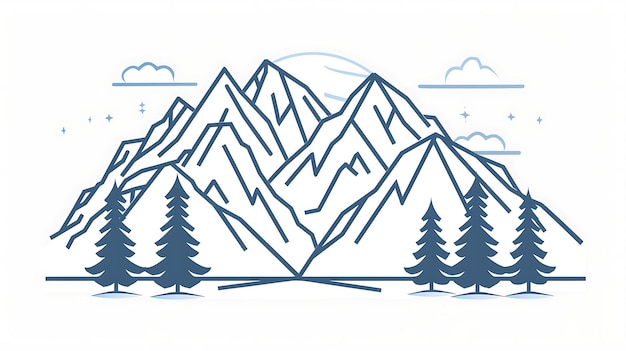 Photo blue and white vector illustration of mountains and trees