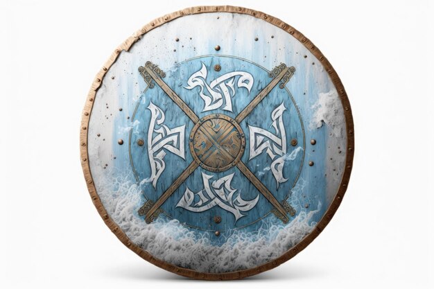 Photo blue and white viking shield illustration white background generative ai