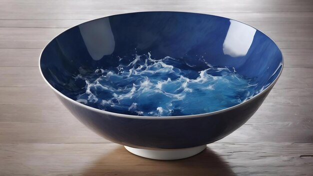 Blue and white water in a bowl