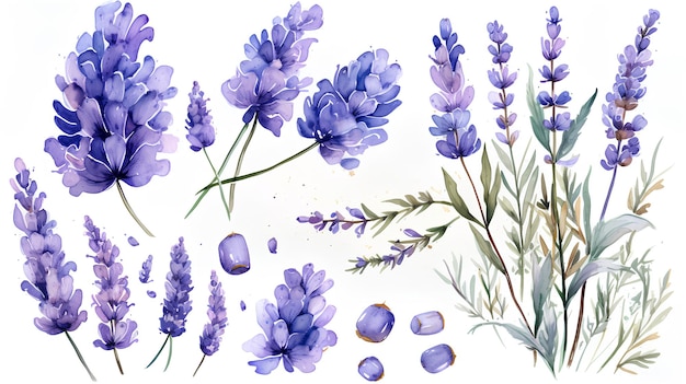 blue and white watercolor flowers watercolor lavander