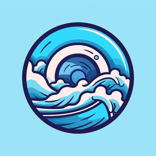 A blue and white wave in a circle with a light blue background generative ai