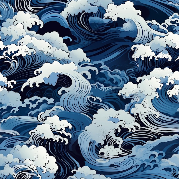 blue and white wave pattern blue and white wave pattern in the style of japanese folklore inspired