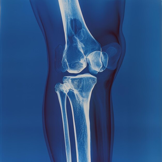 Photo a blue and white xray of a knee