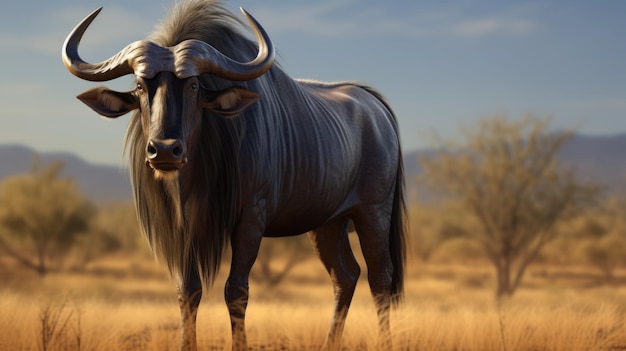 Photo blue wildebeest connochaetes taurinus also called the common wildebeest generative ai