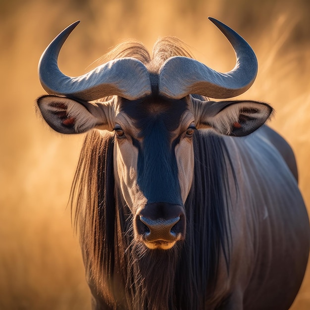 Photo blue wildebeest in the savannah