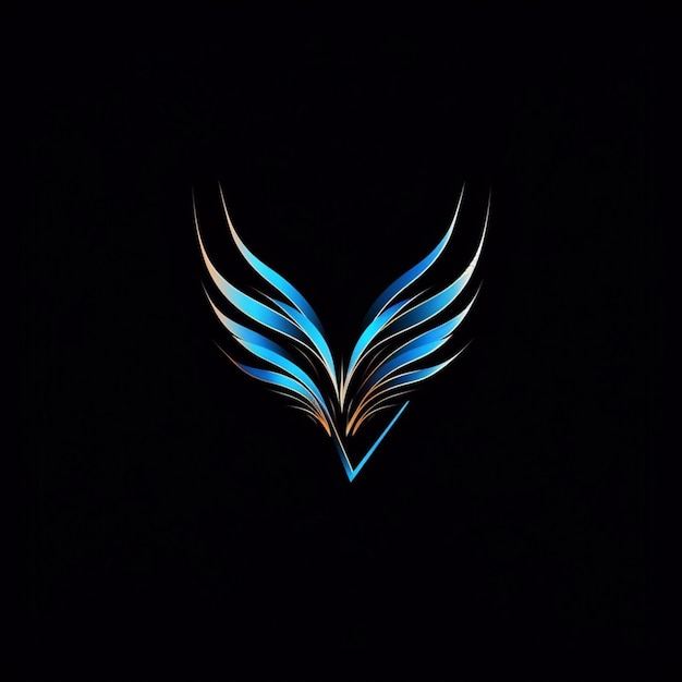 A blue wing symbol is on a black background.