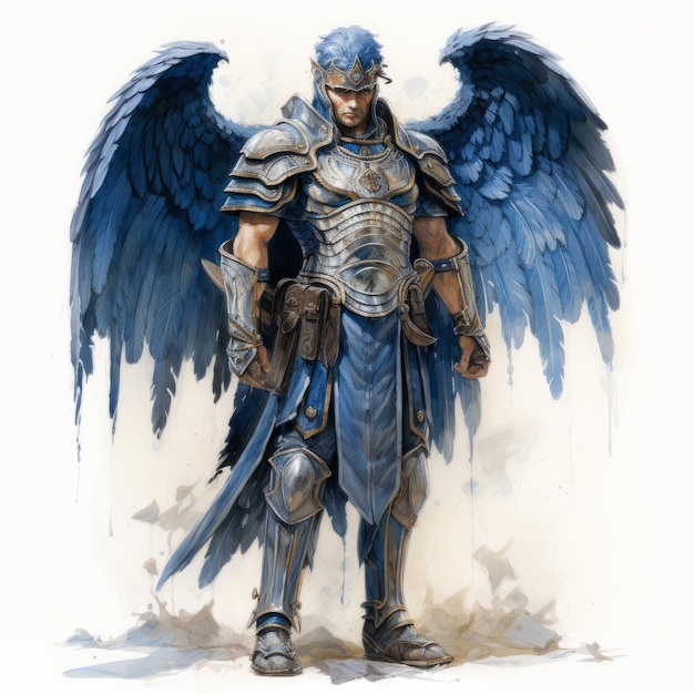 Синий крылатый воин Реалистичная и подробная картина римлянина в синих доспехах