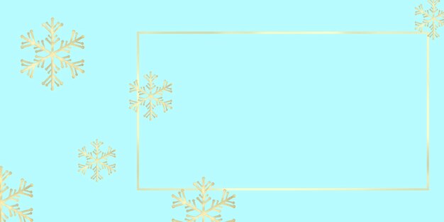 Blue winter background with golden frame