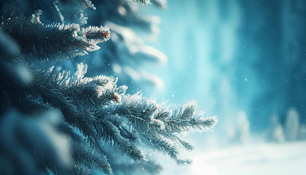 Blue winter christmas nature background frame wide format Generate Ai