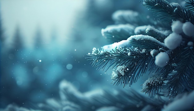 Blue winter christmas nature background frame wide format Generate Ai