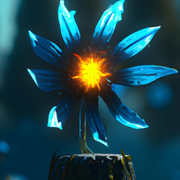 A blue winter flower with light at its center