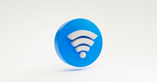 Photo blue wireless network icon or technology wifi symbol sign icon website element concept illustration on white background 3d rendering