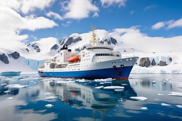 Photo blue with white tourist ship summer day in antarctic waters