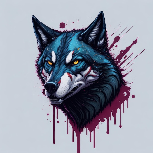 A blue wolf with a blue head and yellow eyes.