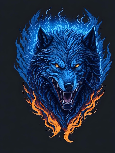 Photo a blue wolf with a bottom of fire