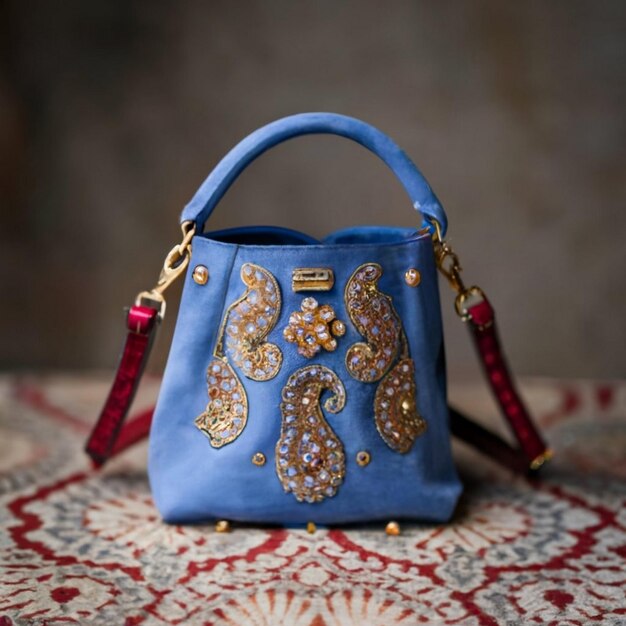 Photo blue woman's large leather bag