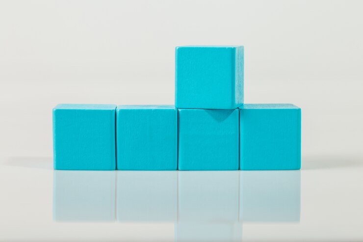 Blue wooden shapes cube