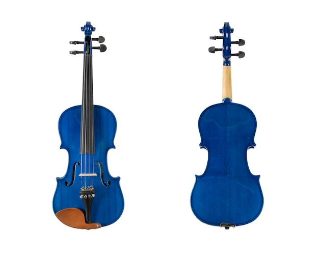 白い背景で隔離の青い木製バイオリン