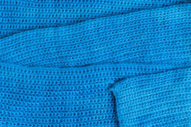 青いウール スカーフのクローズ アップ ビュー