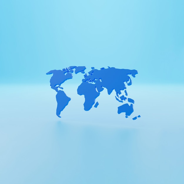 Photo blue world map 3d illustration isolated on blue background. 3d render.