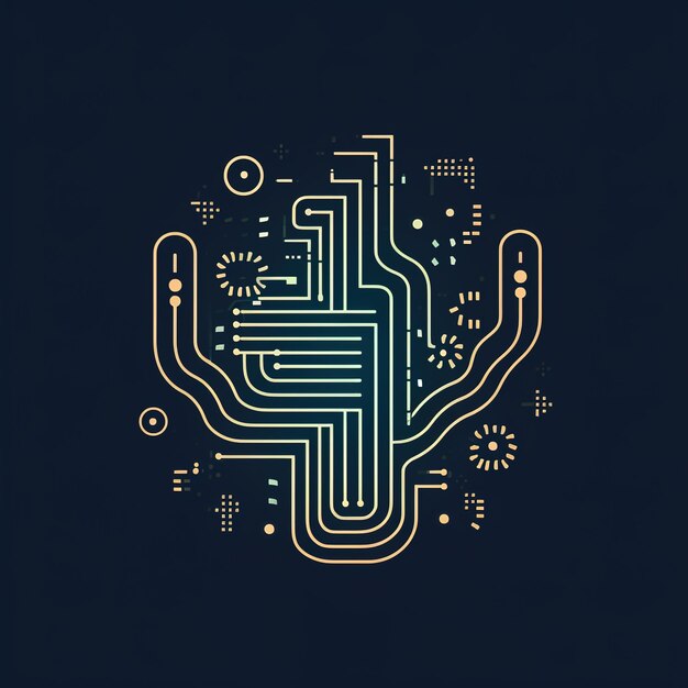 Photo a blue and yellow abstract drawing of a circuit board